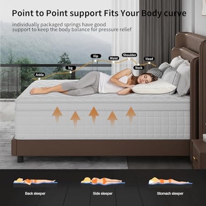 EVLWZL Queen Mattress, 12 Inch Queen Size Mattresses in a Box with Memory Foam Hybrid, Individual Pocket Spring for Provide Support and Improve Sleep,Medium Firm(White)