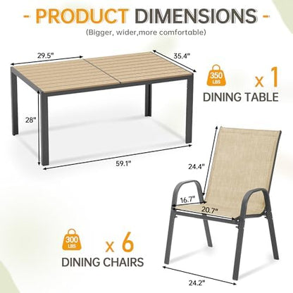 PIZZELLO 7-Piece Outdoor Dining Set w/ 60" Outdoor Table and 6 Chairs