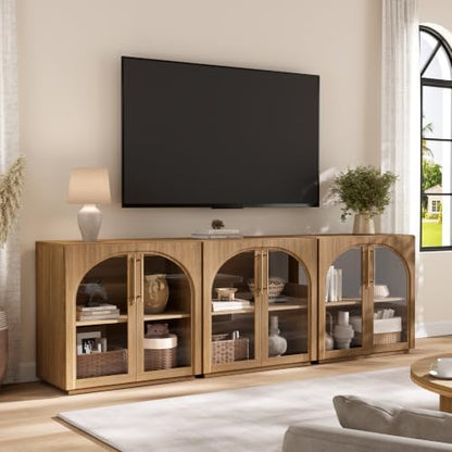 Buffet Cabinet with Glass Doors,94.5'' W Arched Display Credenza