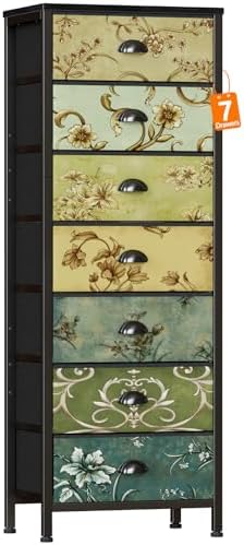 7 Drawer Tall Dresser for Bedroom, Vintage Fabric Chest of Drawers