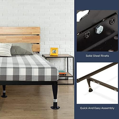 Greaton, Advanced Bed Frame, Re-Rolled Rail Steel Provides Required Strength and Durability, Canoe Clips to Secure Cross Arms, Double Riveted 5 Steel Legs Center Support, Full XL