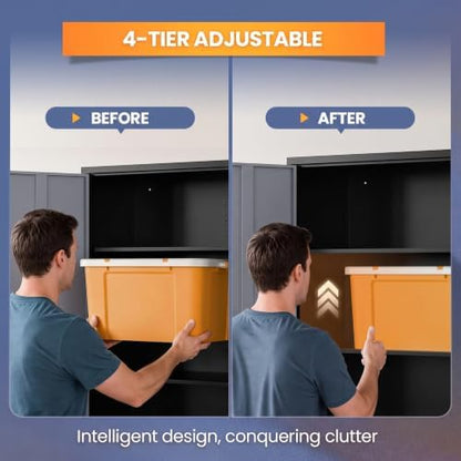 Yizosh Wide&Deep Metal Garage Storage Cabinet,71" Gray Black Tools Cabinets