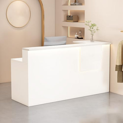 Reception Desk with Counter Modern, 35.4-118.1'', Solid Wood Ecological Board, Large Storage Space,Lockable Storage Drawers, for Salons, Offices, Lobbies, Retail Stores and Home Offices