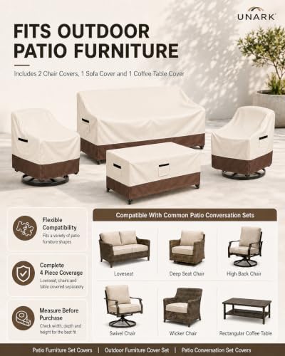 4-Piece Patio Furniture Set Covers Outdoor Waterproof 600D Heavy Duty
