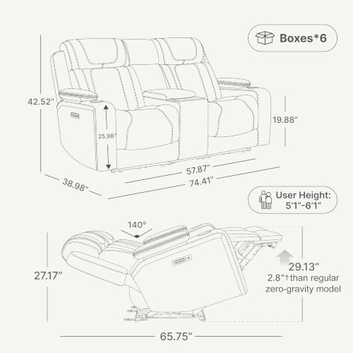 Watson & Whitely Power Reclining Sofa Loveseat with Console, Light Grey