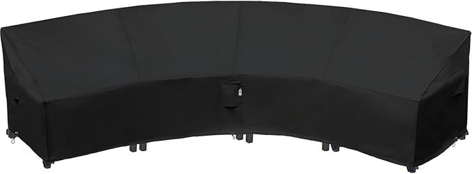 Curved Patio Furniture Cover for Outdoor Sectional Sofa, 190"(128") Reinforced Waterproof 600D Patio Couch Covers, Lawn Outside Garden Furniture Winter Protector-Midnight Black