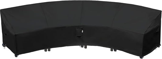 Curved Patio Furniture Cover for Outdoor Sectional Sofa, 190"(128") Reinforced Waterproof 600D Patio Couch Covers, Lawn Outside Garden Furniture Winter Protector-Midnight Black