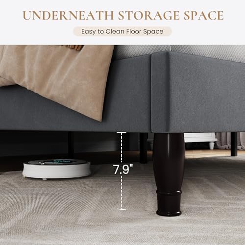 SHA CERLIN Full Size Bed Frame with Adjustable Headboard/Velvet Upholstered/Diamond Button Tufted and Metal Studs/No Box Spring Needed/Wooden Slat Support/Easy Assembly/Light Grey