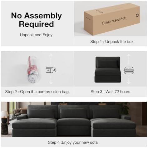 Novilla 181" Deep Seat Modular Sectional Sofa, Removable Washable Covers, U Shape 6 Seater Cloud Couch with Lumbar Pillows, Chenille Boneless Couch Dark Gray, No Assembly Required