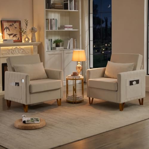 Velvet Accent Chairs Set of 2, Beige Accent Chairs for Living Room Bedroom