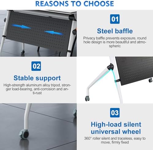 Folding Conference Table, Conference Room Tables with Wheels Foldable Large Rectangle Meeting Seminar Table for 6-12 People, Flip Top Mobile Training Table for Office Classr (2, White+Gray, 55.1in)