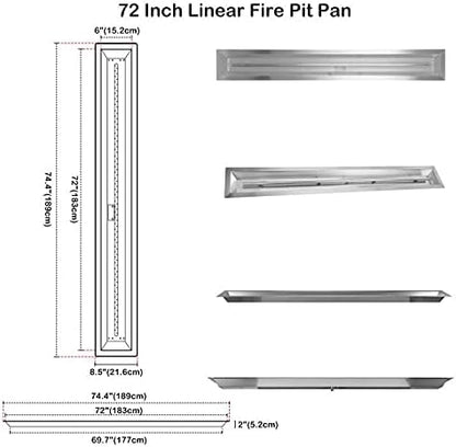 Stanbroil 72 by 6-Inch Linear Gas Fire Pit Burner, Stainless Steel Fire Pit Pan, Natural & Propane Gas Firepit for Outside DIY Firepit, BTU 175,000 Max