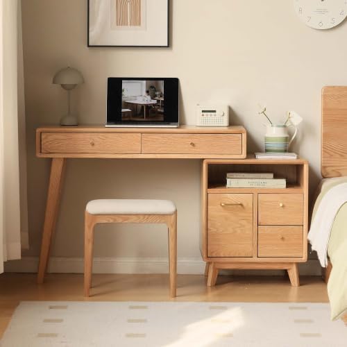 40''-57'' Extendable Vanity Desk with Dresser, Oak Wood Makeup Table for Girls, Study Desk and Vanity Set for Bedroom, Barthroom, Natural (NO Chair & Mirror)
