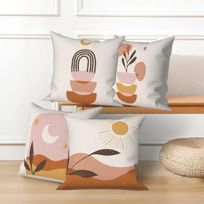 Boho Abstract Throw Pillow Covers 18"x18" Set of 4, Morden Minimalist Irregular Bohemian Cushion Cover for Sofa Chair Couch Bed Office Garden Patio Farmhouse Indoor Outdoor Decorative