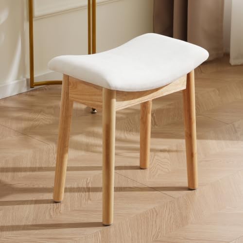18" Small Vanity Chair, Ottoman Bench Saddle Cushion Linen Beige