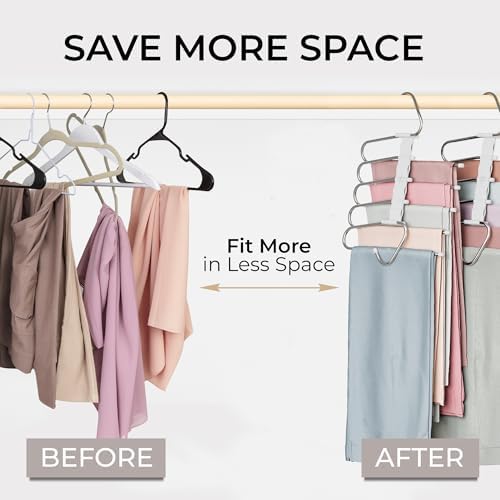 Pants Hangers Space Saving - 4 Pack - Non-Slip Multi-Tier Hangers