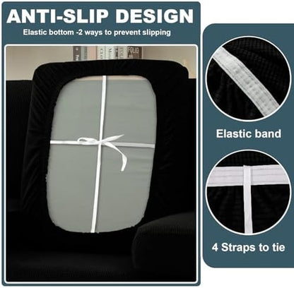 UNBBRRL Seat Cushion Cover and Back Covers for Corner Sofa Stretch Jacquard, Non Slip L Shaped Sofa Slipcover with Storage Ottoman, Sectional Couch Cover for Chaise Lounge (Black,31 x 73 x 6”)