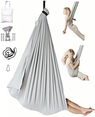 Marlowe & Co Sensory Swing for Kids Indoor Outdoor, Therapy Pod Cocoon Swing for Autism ADHD SPD, Double Layer Cotton Hammock Swing, Holds 200 lbs, 360° Swivel Hardware Included, Stone