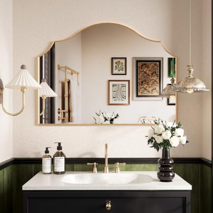 31"x47" Gold Arched Dresser Mirror, Decorative Scalloped Mirror