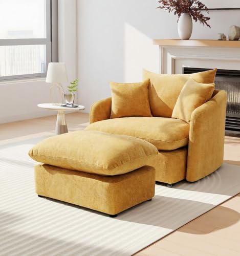 Oversized Swivel Accent Chair with Ottoman for Living Room Office
