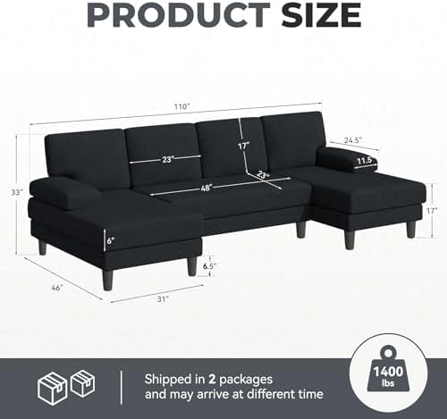 U-Shaped Sectional Sofa for Living Room, Modern Modular Sofa with Double Chaise, Classic Lounge Couch Sleeper for Apartment, Mink