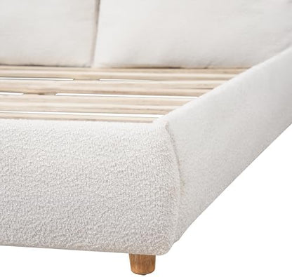 Merax King Boucle Platform Bed with 2 Removable Headboard Pillows, White