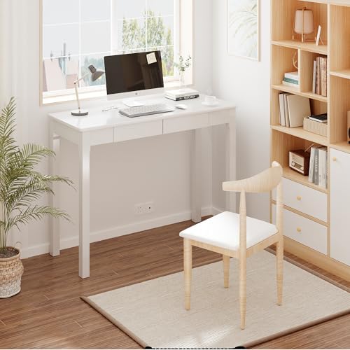 100% Solid Wood Desk with Drawers 39 Inch Small Desk