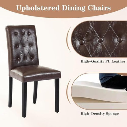 VECELO Upholstered Dining Chairs Set of 6, Modern PU Leather Accent Parsons, Solid Wood Legs w/Rubber Footpads, for Living Room Kitchen, Coffee