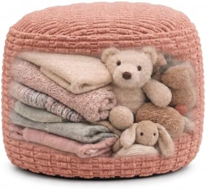 Round Pouf Ottoman Cover Only, Dusty Rose, 20"x13", Small Storage Cover