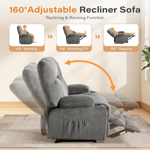 Oversized Fabric Reclining Loveseat Sofa for Living Room with Cup Holders