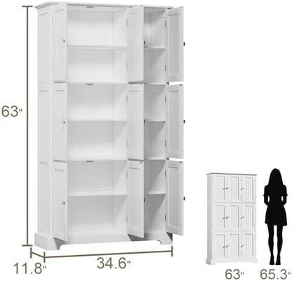 ChooChoo 63.2" Tall Bathroom Storage Cabinet with 9 Doors, Pantry Cabinet