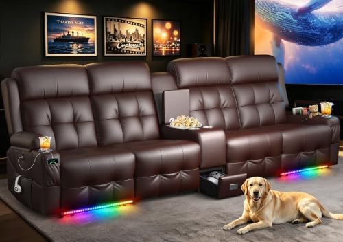 RV Loveseat Recliner Sofa, Home Theater Seating with Console & Massage