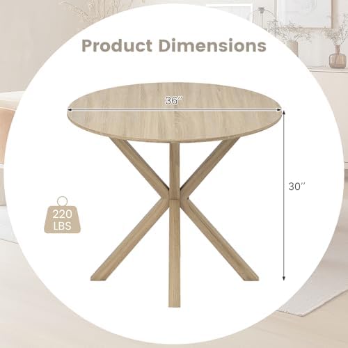 Tangkula 36" Round Dining Table, Mid-Century Modern Kitchen Table with Rubber Wood Legs, Vintage Table with Pedestal Base & Adjustable Foot Pads, Side Table for Home, Office, Bar (Oak)