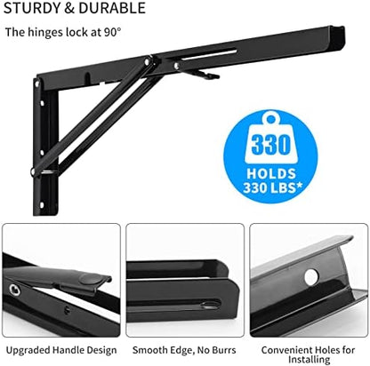 YUMORE 24 Inch Folding Shelf Bracket, Heavy Duty L Bracket, Black, 2 Pack