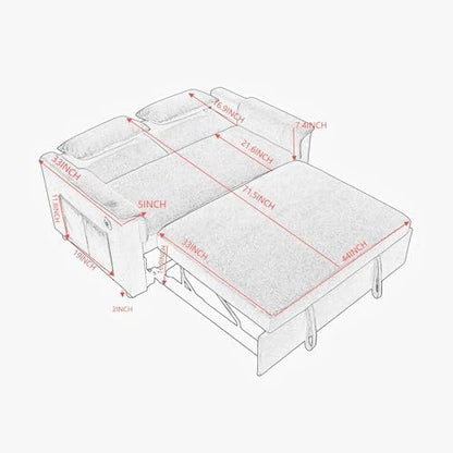 Sofa Bed, Pull Out Couch with Side Pockets, 3 in 1 Velvet Loveseat Sleeper Sofas Beds with USB Ports, Sofa Bed Couch with Adjustable Backrest for Living Room, Bedroom, Apartment, Gray