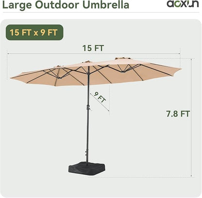 Aoxun 8-Piece Patio Table and Chairs Set & 15ft Patio Umbrella for 6, All Weather Outdoor Dining Set with 6 Textilene Chairs and 1 Rectangular Metal Table for Backyard, Garden, Brown/Beige