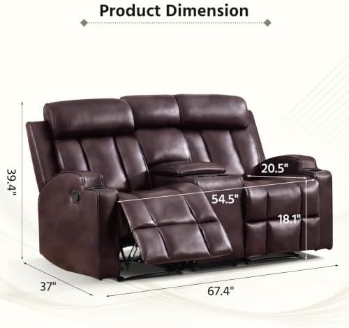 HAOMARKETS 2-Piece Manual Recliner Set, Premium Leather 2 Recliner Chair for Adults, Overstuffed Recliners with Cup Holders and Padded Backrest, Heavy Duty Reclining Sofa for Living Room, Dark Brown