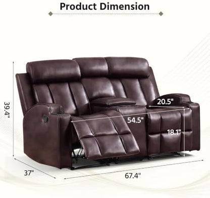 HAOMARKETS 2-Piece Manual Recliner Set, Premium Leather 2 Recliner Chair for Adults, Overstuffed Recliners with Cup Holders and Padded Backrest, Heavy Duty Reclining Sofa for Living Room, Dark Brown