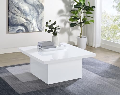 Coaster Devar 35.5-Inch Square Coffee Table White High Gloss 710898