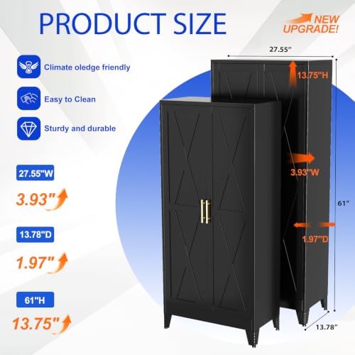 GAIOUS 61" Tall Kitchen Pantry Cabinet,Metal Storage Cabinet Black Cupboard