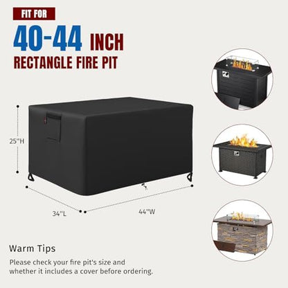 SHINESTAR Fire Pit Cover Rectangular for 40-44 Inch Fire Pit Table，Heavy-Duty Ripstop & Waterproof, with Windproof Drawstring and Buckles, 44 x 34 x 25 Inches