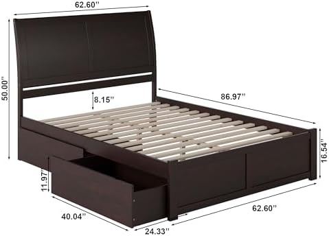 AFI Portland Queen Size Platform Bed with Footboard & Storage Drawers in Espresso