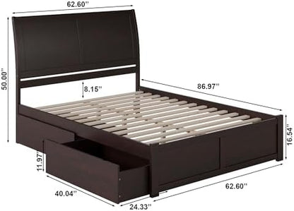 AFI Portland Queen Size Platform Bed with Footboard & Storage Drawers in Espresso
