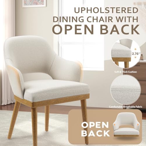 MALOL Wooden Dining Chairs Set of 4, Modern Fabric Upholstered Dining Room Chair, Kitchen Side Chairs, Farmhouse Dinner Chair with Open Back for Kitchen, Beige
