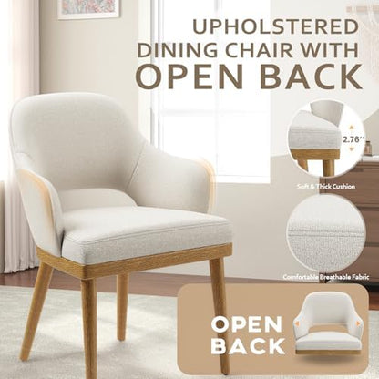 MALOL Wooden Dining Chairs Set of 4, Modern Fabric Upholstered Dining Room Chair, Kitchen Side Chairs, Farmhouse Dinner Chair with Open Back for Kitchen, Beige