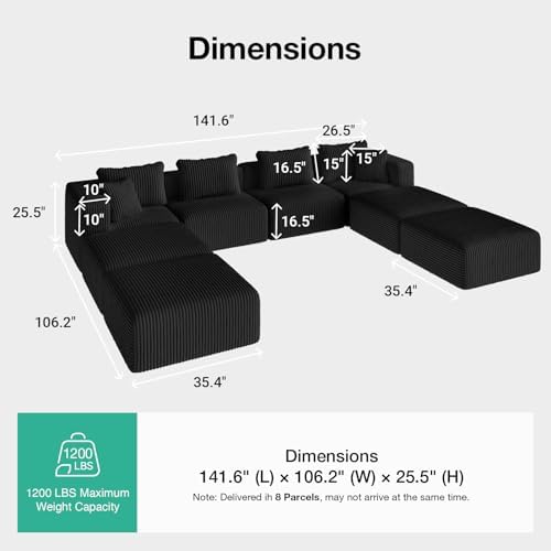 Novilla 141" Modular Sectional Sofa, U Shape Oversized Sectional Couch, Modern Cloud Design with Smarts Coil® Support, Boneless Sectional Couch for Large Living Room Apartment, No Assembly