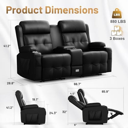 RV Loveseat Recliner Sofa, Home Theater Seating with Console & Massage