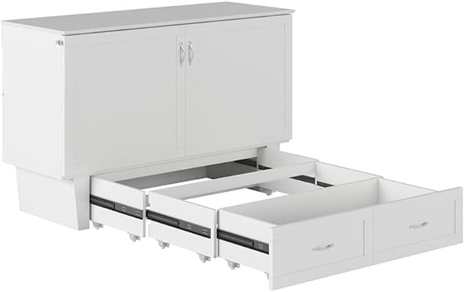 AFI, Monroe Queen Murphy Bed Chest with 6" Mattress, Storage Drawer & Built-in USB Charger, White
