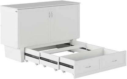 AFI, Monroe Queen Murphy Bed Chest with 6" Mattress, Storage Drawer & Built-in USB Charger, White