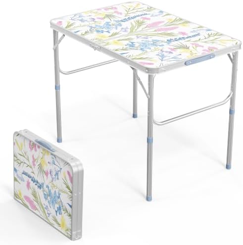 VINGLI 3FT Small Folding Camping Table Adjustable Height Aluminum Folding Table for Picnic Party BBQ, Plastic RV Suitcase Table Portable Lightweight Fold Up Utility Outdoor Tables